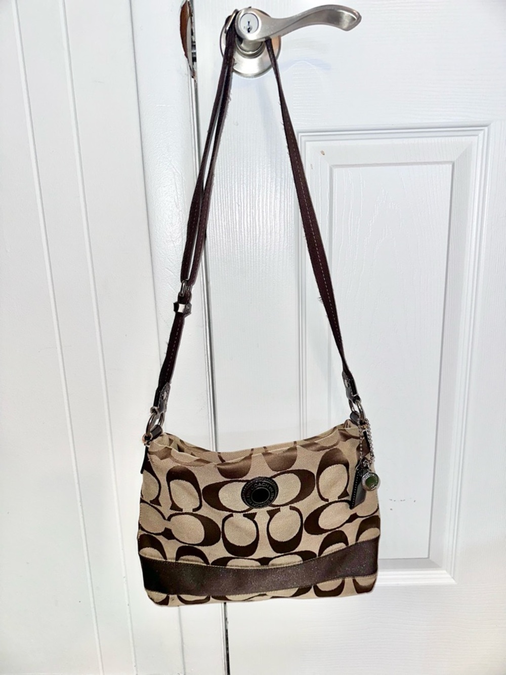 Coach Tan and Brown Signature Crossbody Bag